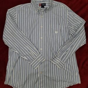 Chaps Blue and White Casual Button Down Shirt